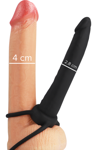 Dildo Mythology Cobi Onyx negru, cu inelele pentru penis și testicule