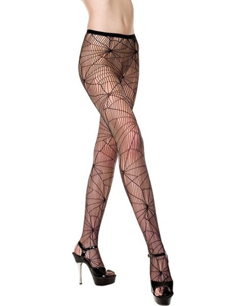 Dres Music Legs pânză de păianjen negru, cu model de pânză de păianjen și transparențe