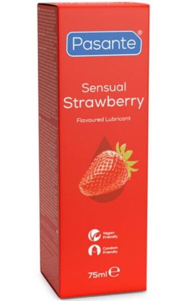 Ambalaj de lubrifiant Pasante Sensual Strawberry de 75 ml cu aromă de căpșuni