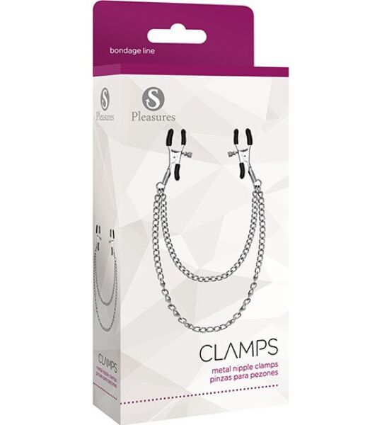 Cleme pentru sfârcuri S Pleasures Metal Nipple Clamps, argintii, unite prin lanț