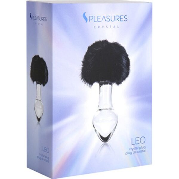 Dop anal S Pleasures Crystal Leo, transparent, cu coadă de iepure neagră
