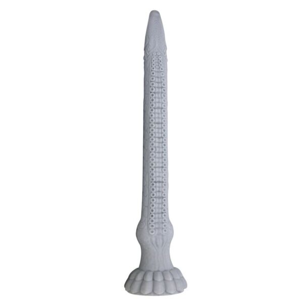 Dildo fantasy Power Monsters Basilisk, din silicon gri piatră, cu reliefuri și bază cu ventuză