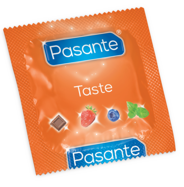 Cutie cu 144 de prezervative cu arome Pasante Taste