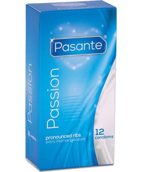 Cutie cu 12 prezervative Pasante Passion cu striații și puncte