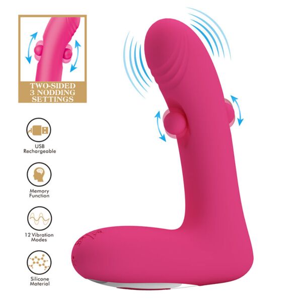 Vibrator Duden roz, cu corp curbat și puncte mobile laterale