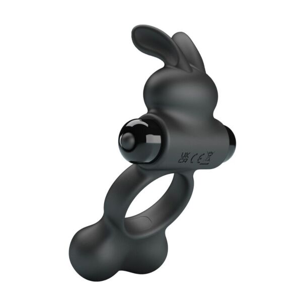 Inel vibrator Pretty Love cu iepuraș, de culoare neagră