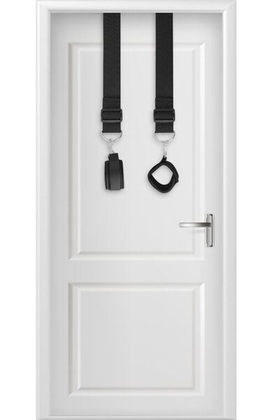 Cătușe pentru ușă Darkness Bondage Door Cuffs, cu cele două tuburi acrilice, curelele din nailon și cele două manșete