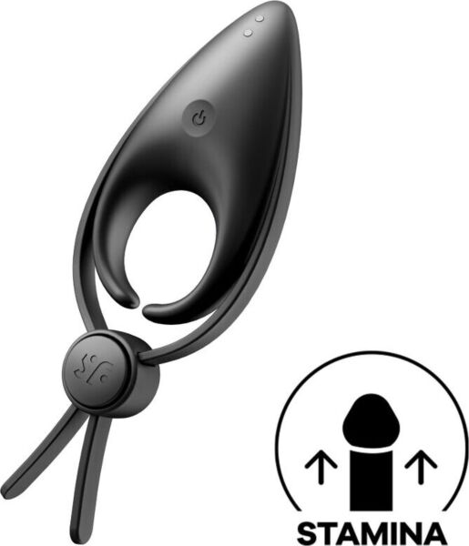 Inel vibrator pentru penis Satisfyer Sniper, cu cele două bucle și stimulatorul conic