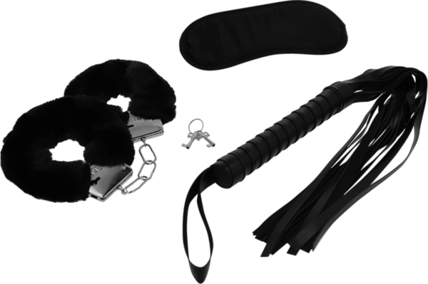 Set bondage Intense Fetish cu cătușe, mască pentru ochi și bici