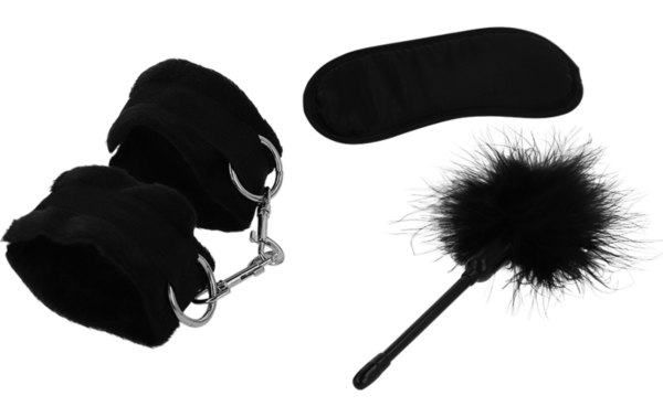 Set de bondage Intense Fetish cu cătușe, mască pentru ochi și pămătuf