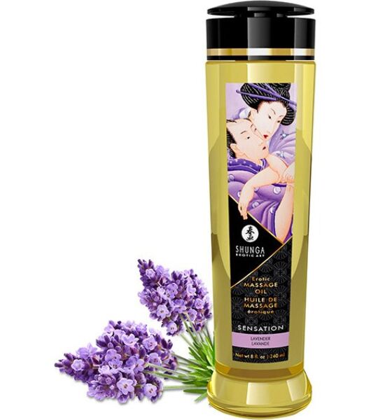Ulei de masaj Shunga Erotic Massage Oil de 240 ml în ambalajul său transparent
