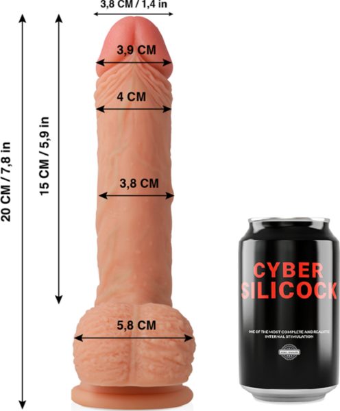 Dildo realist Cyber Silicock Freeman de 20 cm, cu testicule și ventuză