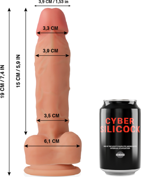 Dildo realist Cyber Silicock Oliver, cu glans, testicule și ventuză