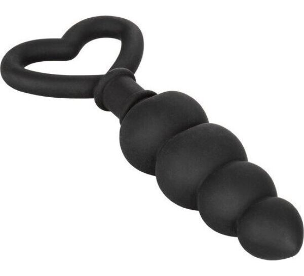 Dop anal negru CalExotics Silicone Love Probe, cu corp gradual și inel în formă de inimă