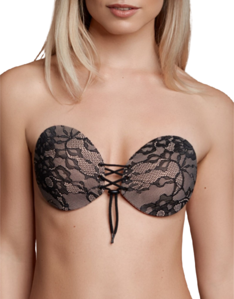 Sutien adeziv Bye Bra Round Lace-it, cu cele două cupe și închiderea în față cu șnururi
