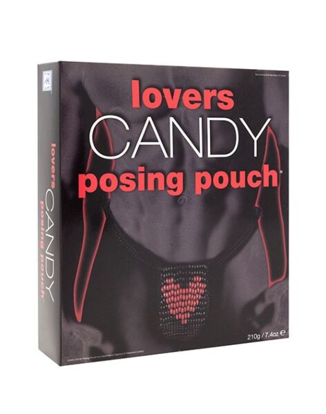 Tanga comestibil pentru bărbați Lovers Candy Posing Pouch de Spencer & Fleetwood, negru cu inimă roșie