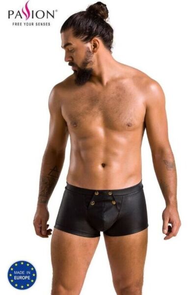 Boxeri Passion 050 Short Patrick din piele ecologică neagră, cu capse metalice