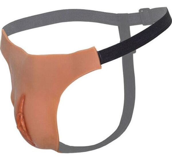 Tanga din silicon Hidden Desire Open Vagina String, în ton deschis de piele, cu vagină deschisă și barete reglabile