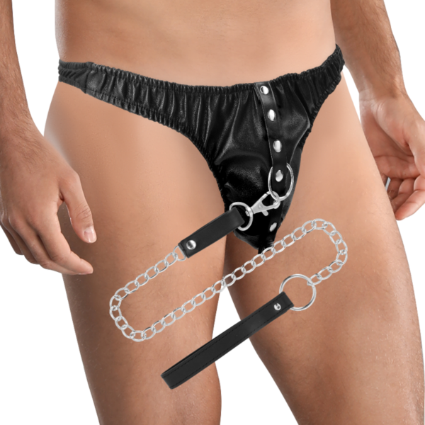 Chilot Darkness Submission Thong with Metal Chain cu lanț metalic și inele în D