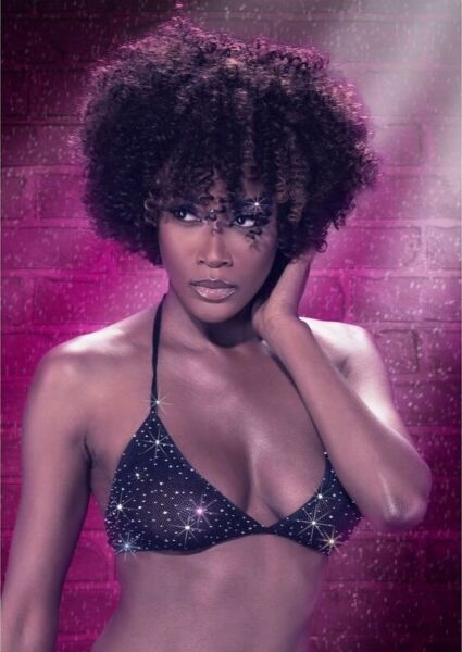 Top de bikini CalExotics Radiance Triangle cu cupe triunghiulare și detalii cu strasuri