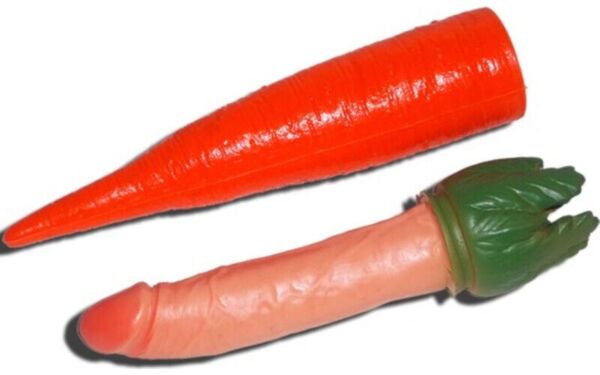 Farsă erotică Diablo Picante Penis Carrot, morcov din plastic cu un penis surpriză în interior