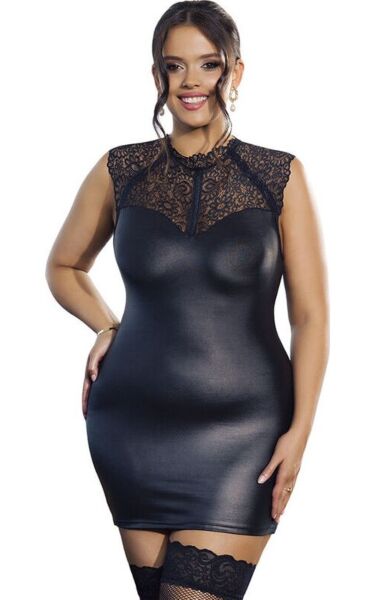 Rochie sexy Subblime Black Lace Leather din dantelă neagră cu detalii din piele
