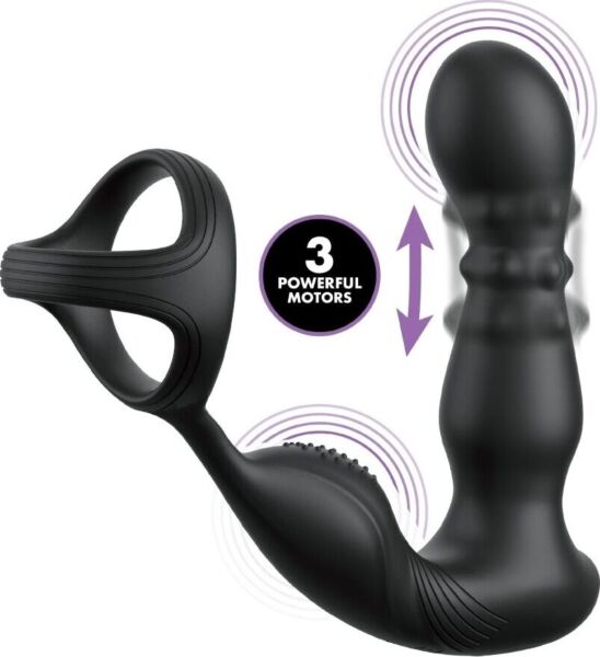 Vibrator anal negru Fantasy Elite Ass-Gasm Taint-alizer, cu zonă de bile rotative pentru perineu