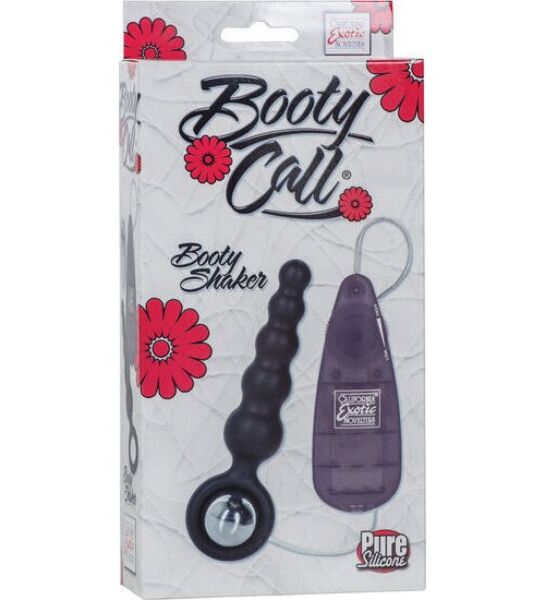 CalExotics Booty Call Booty Shaker Black, de culoare neagră, cu sondă în trepte, mâner circular, vibrator bullet și telecomandă cu fir