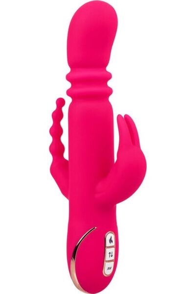 Vibrator rabbit Jack Rabbit Signature Triple Fantasy de la CalExotics, roz, cu ax, urechi și coadă