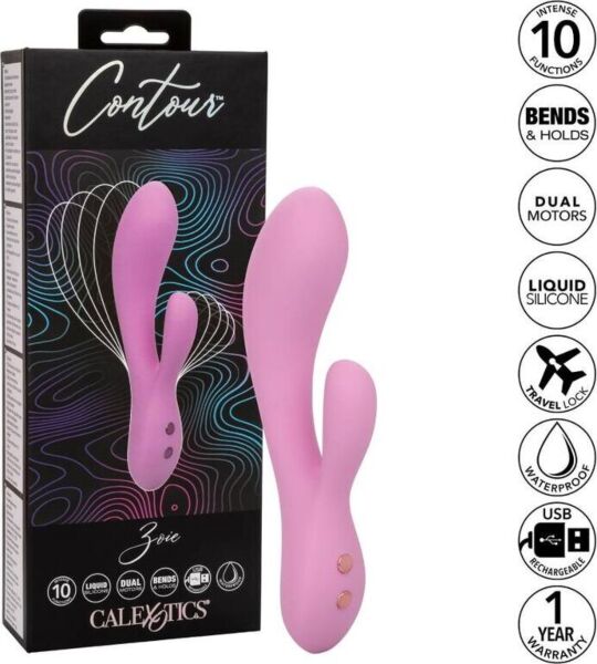 Vibrator rabbit CalExotics Contour Zoie, cu braț curbat și stimulator pentru clitoris