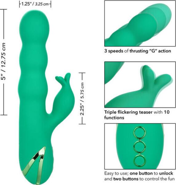 Vibrator pentru punctul G CalExotics Sonoma Satisfier Green, cu partea inserabilă și stimulatorul extern