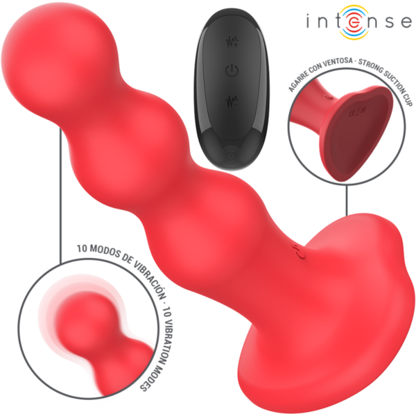 Vibrator Intense Cody roșu, cu suprafață cu relief și ventuză la bază