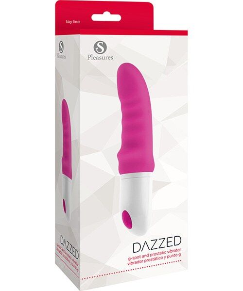 Vibrator S Pleasures Dazzed Pink în roz și alb, cu tija ondulată