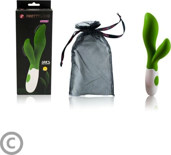 Vibrator rabbit Pretty Love BI-014217 în verde și alb, cu brațul pentru clitoris