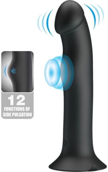 Vibrator Pretty Love BI-014952 din silicon negru, cu cap falic și bază cu ventuză