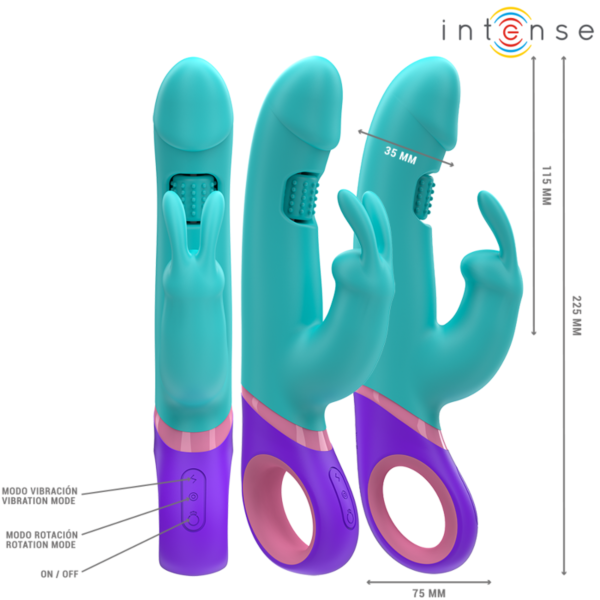 Vibrator rabbit Intense MONICA albastru, cu stimulator rotativ pentru punctul G