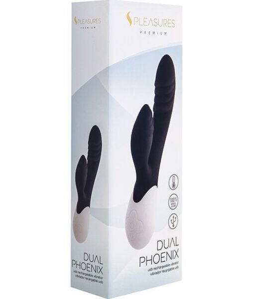 Vibrator rabbit S Pleasures Dual Phoenix negru, cu brațul pentru clitoris