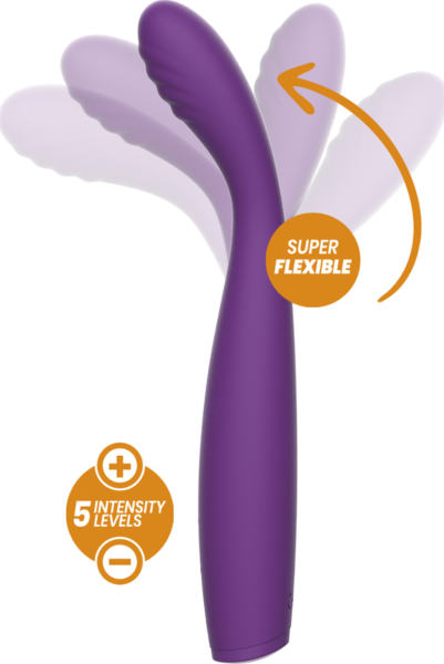 Vibrator flexibil Rewolution Rewostim din silicon, cu mânerul și vârful curbat