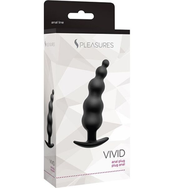 Dop anal S Pleasures Vivid negru, cu bile graduale și bază cu opritor