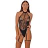 Bodystocking Lace Floral cu Dantelă și Plasă