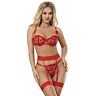 Set lenjerie sexy SUBBLIME HEART PRINT BRA + THONG + GARTER BELT