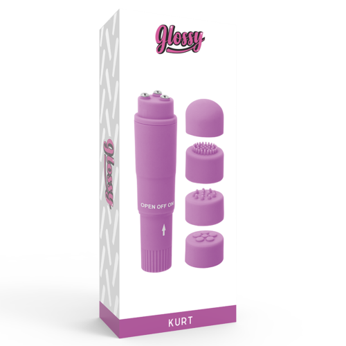Vibrator GLOSSY Pocket Kurt cu capete interschimbabile