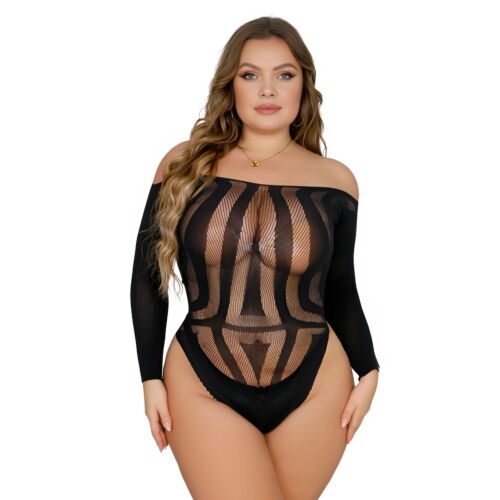 Body Lace Plus Size cu mânecă lungă și spate decupat