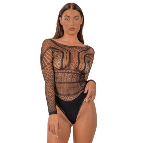 Body Lace One Size cu mâneci lungi și decolteu profund