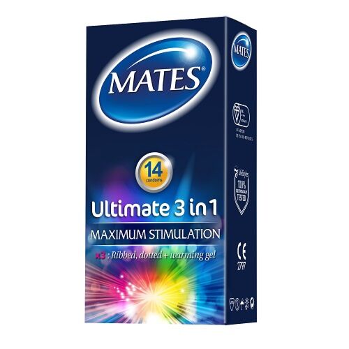 Prezervative Mates 3 în 1 cu gel încălzitor