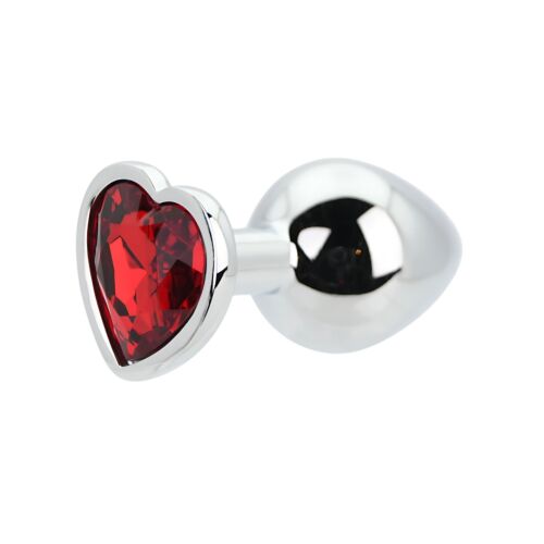 Butt Plug Toosh Heart Shaped Silver cu piatră roșie