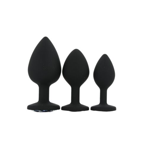 Set Butt Plug Toosh cu 3 dimensiuni de piatră clară
