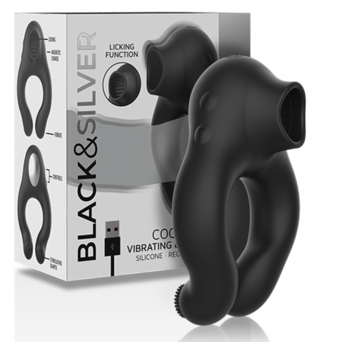 Inel Vibrator BLACK&SILVER cu 3 motoare Licking