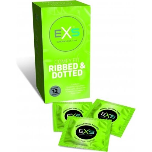 Prezervative Exs Ribbed & Dotted pentru stimulare maximă