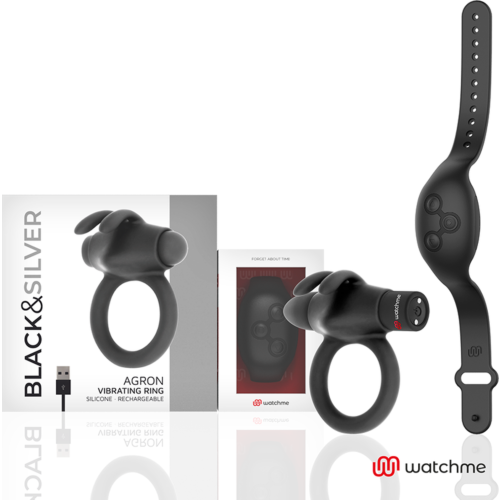 Inel Vibrant BLACK&SILVER AGRON cu control WATCHME